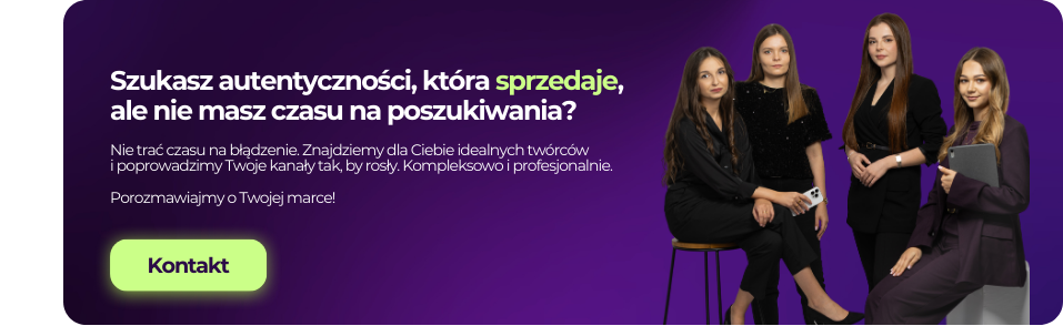 Baner kontaktowy agencji dais z czterema kobietami z zespołu i hasłem o autentyczności treści UGC.