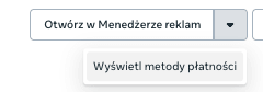 Przycisk Wyświetl metody płatności dla konta reklamowego Meta